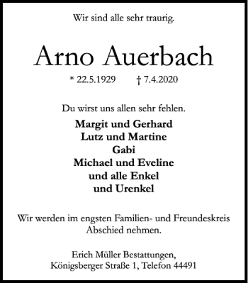 Traueranzeige von Arno Auerbach von Salzgitter Zeitung