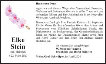 Traueranzeige von Elke Stein von Braunschweiger Zeitung