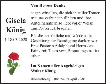 Traueranzeige von Gisela König von Braunschweiger Zeitung