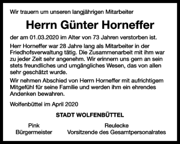 Traueranzeige von Günter Horneffer von Wolfenbütteler Zeitung