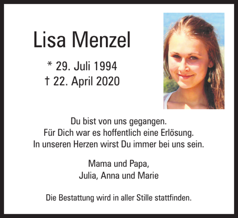  Traueranzeige für Lisa Menzel vom 25.04.2020 aus Braunschweiger Zeitung