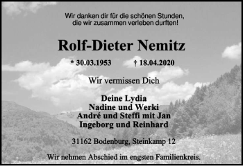 Traueranzeige von Rolf-Dieter Nemitz von Wolfenbütteler Zeitung