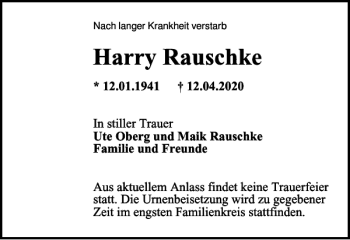 Traueranzeige von Ute Oberg und Maik Rauschke und  von Salzgitter Zeitung