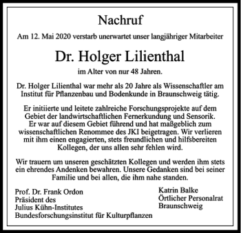 Traueranzeige von Dr. Holger Lilienthal von Braunschweiger Zeitung