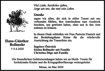 Traueranzeige von Hans-Günther Bollmohr von Helmstedter Nachrichten