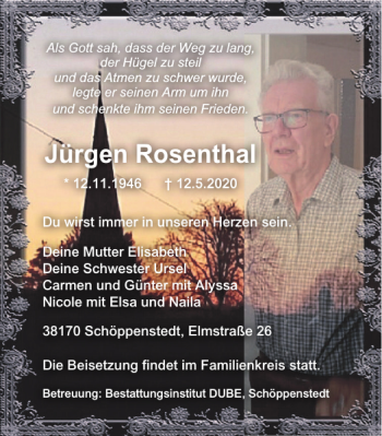 Traueranzeige von Jürgen Rosenthal von Wolfenbütteler Zeitung