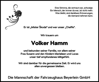 Traueranzeige von Volker Hamm von Helmstedter Nachrichten