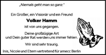 Traueranzeige von Volker Hamm von Braunschweiger Zeitung