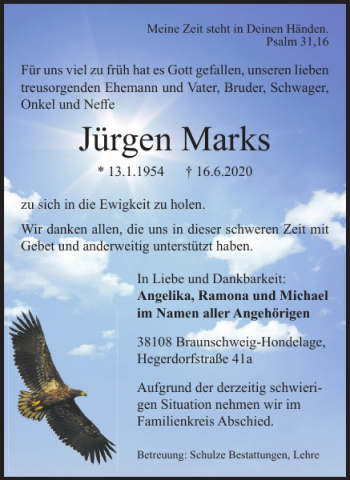 Traueranzeige von Jürgen Marks von Braunschweiger Zeitung