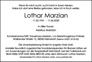 Traueranzeige von Lothar Marzian von Helmstedter Nachrichten