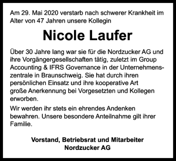 Traueranzeige von Nicole Laufer von Braunschweiger Zeitung
