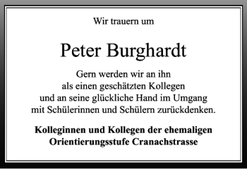 Traueranzeige von Peter Burghardt von Wolfenbütteler Zeitung