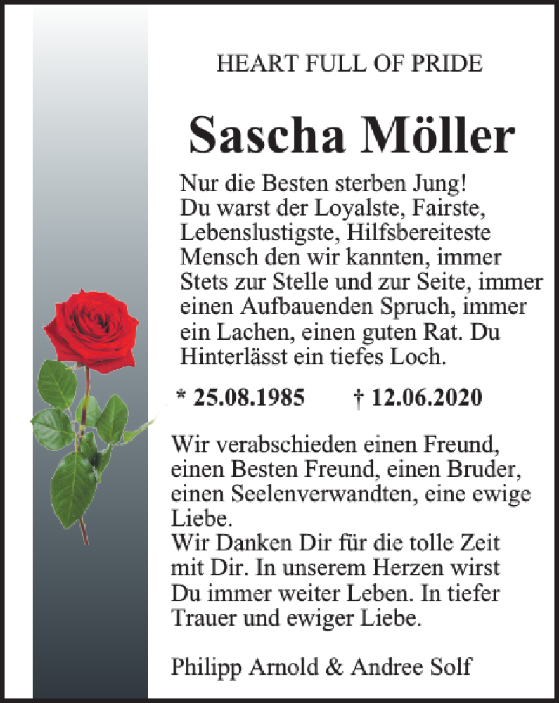  Traueranzeige für Sascha Möller vom 19.06.2020 aus Salzgitter Zeitung