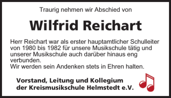 Traueranzeige von Wilfrid Reichart von Helmstedter Nachrichten