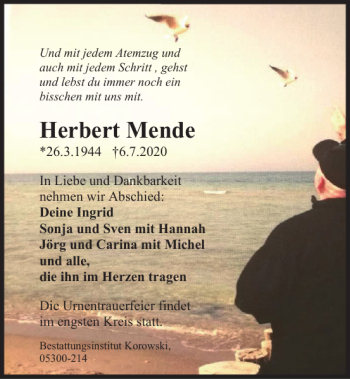 Traueranzeige von Herbert Mende von Salzgitter Zeitung