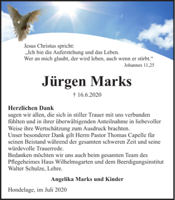 Traueranzeige von Jürgen Marks von Braunschweiger Zeitung