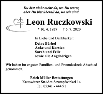 Traueranzeige von Leon Ruczkowski von Salzgitter Zeitung