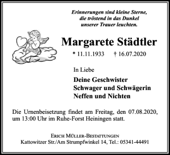 Traueranzeige von Margarete Städtler von Salzgitter Zeitung