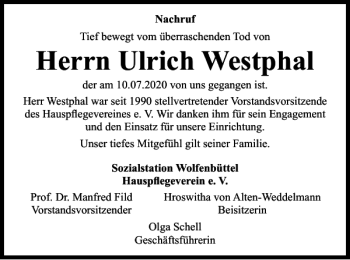 Traueranzeige von Ulrich Westphal von Wolfenbütteler Zeitung