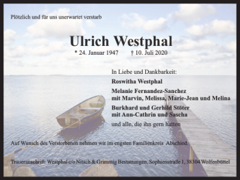 Traueranzeige von Ulrich Westphal von Wolfenbütteler Zeitung