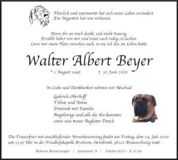 Traueranzeige von Walter Albert Beyer von Braunschweiger Zeitung