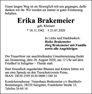 Traueranzeige von Erika Brakemeier von Salzgitter Zeitung