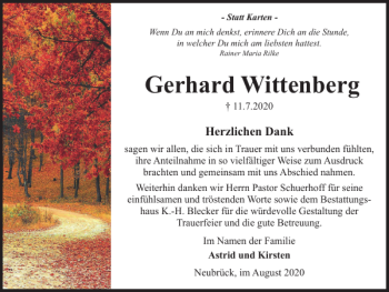 Traueranzeige von Gerhard Wittenberg von Braunschweiger Zeitung