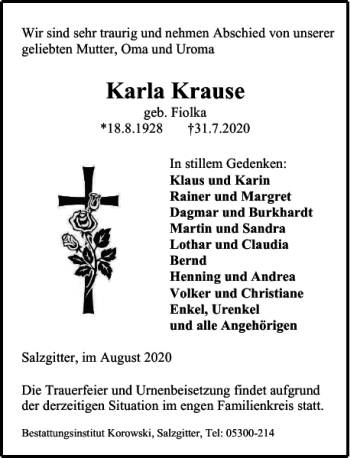 Traueranzeige von Salzgitter-Zeitung sw von Salzgitter Zeitung