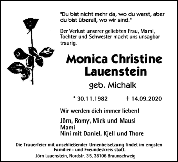 Traueranzeige von Monica Christine Lauenstein von Braunschweiger Zeitung