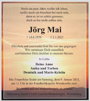 Traueranzeige von Jörg Mai von Braunschweiger Zeitung