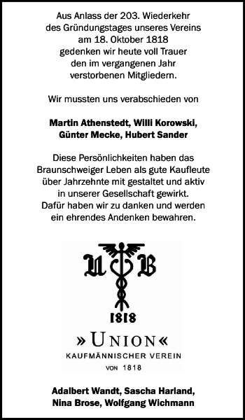 Traueranzeige von Anlass der Wiederkehr von Braunschweiger Zeitung