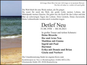 Traueranzeige von Detlef Neu von Braunschweiger Zeitung