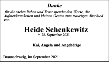 Traueranzeige von Heide Schenkewitz von Braunschweiger Zeitung