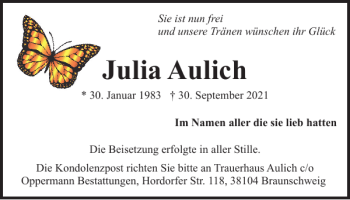 Traueranzeige von Julia Aulich von Braunschweiger Zeitung