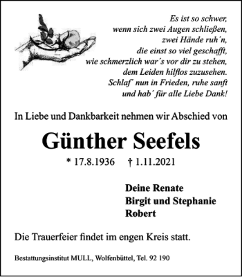 Traueranzeige von Günther Seefels von Braunschweiger Zeitung