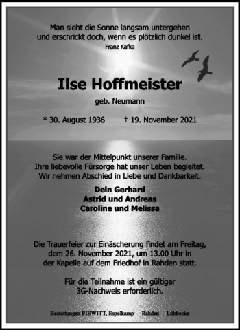 Traueranzeige von Ilse Hoffmeister von Wolfenbütteler Zeitung