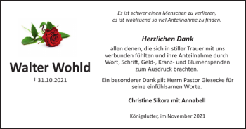 Traueranzeige von Walter Wohld von Braunschweiger Zeitung