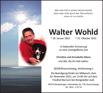 Traueranzeige von Walter Wohld von Braunschweiger Zeitung