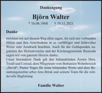 Traueranzeige von Björn Walter von Braunschweiger Zeitung