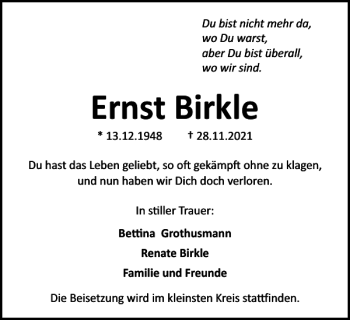 Traueranzeige von Ernst Birkle von Braunschweiger Zeitung