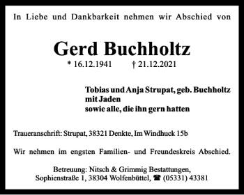 Traueranzeige von Gerd Buchholtz von Braunschweiger Zeitung