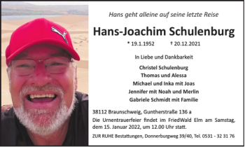 Traueranzeige von Hans-Joachim Schulenburg von Braunschweiger Zeitung