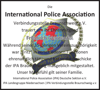 Traueranzeige von Interna onal Police Associa on von Braunschweiger Zeitung