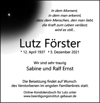 Traueranzeige von Lutz Förster von Wolfsburger Nachrichten