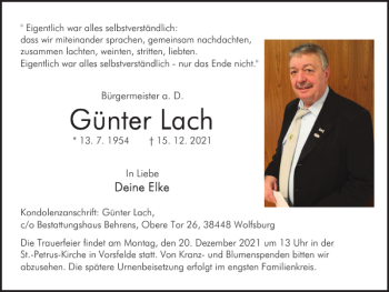 Traueranzeige von Montag um der St.-Petrus-Kirche Vorsfelde Von Kranz-und  von Wolfsburger Nachrichten