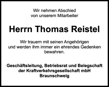Traueranzeige von Thomas Reistel von Salzgitter Zeitung