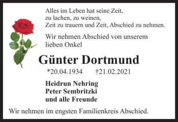 Traueranzeige von Günter Dortmund von Braunschweiger Zeitung