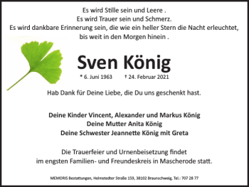 Traueranzeige von Sven König von Braunschweiger Zeitung