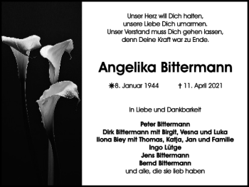 Traueranzeige von Angelika Bittermann von Wolfsburger Nachrichten