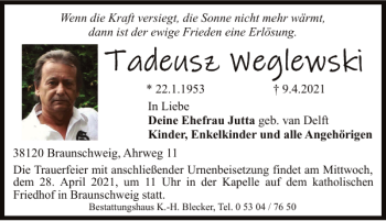 Traueranzeige von Braunschweig Ahrweg von Braunschweiger Zeitung